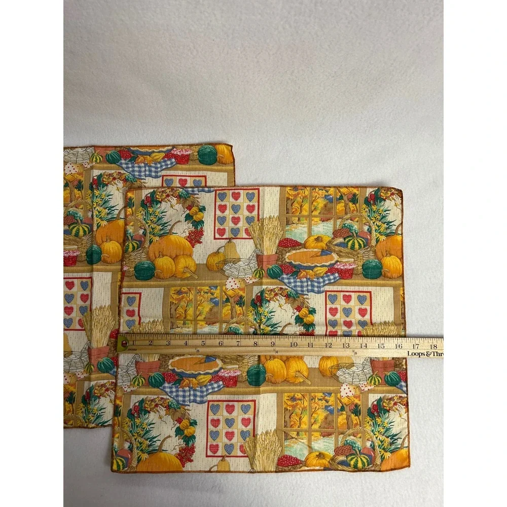 Autumn Harvest Farmhouse Multicolor Pumpkin Cloth Napkins Set 2